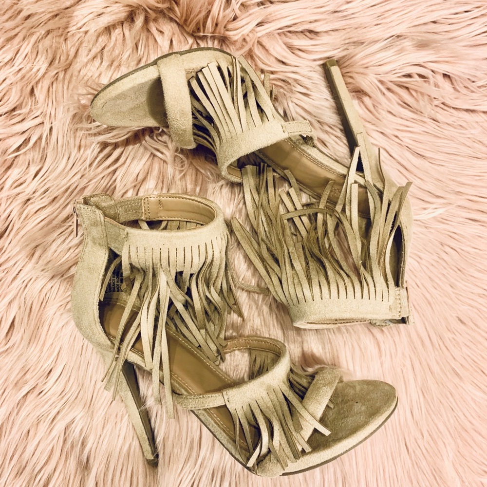Nude Fringe Heels